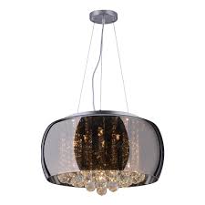 Lustre Moderno com Cúpula Fumê e Cristais Internos